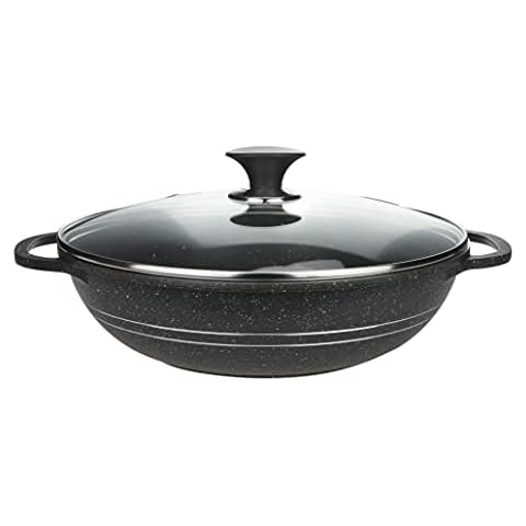 Sonex 32cm Die Cast Premium Coated Kadai / Karahi Karahi Kadhai Wok Cooking Pot with Glass Lid Cover