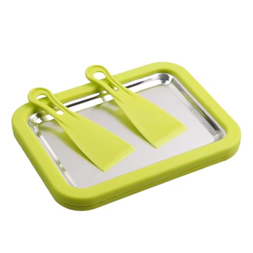 Rolled Ice Cream Tray | Food Grade Stainless Steel Portable Bar Supplies With 2 Scrapers,Ice Cream Cold Plate   For Shop Party Outdoor Kitchen Cafe Home Summer Snacks Christmas Birthday Event