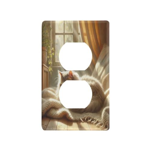 Cat Sunshine Light Switch Cover Decorative Receptacle Outlet Wall Plate Guard Plastic Outlet Covers for Farmhouse Home Decor Livingroom (Duplex Outlets Cover)