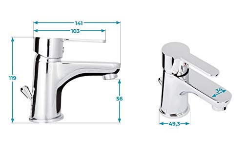 Calmwaters® Wasserhahn Bad - 56 mm Auslaufhöhe - leichte Reinigung - robuster Messingkern - mit Excentergarnitur und 35 cm Anschlussschläuche - Hochdruck Waschtischarmatur Bad - Image 6