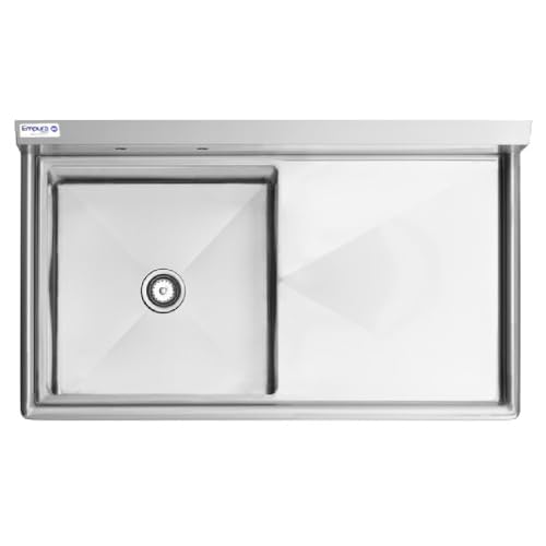 Image of EMPURA 51 inch Wide Stainless Steel One Compartment Commercial Sink | Utility 24 inch x 24 inch Bowl for Restaurant Laundry Hotel | 24 inch Right Drainboard, 9.75 inch Backsplash, 50.5 inchW x 29.5 inchD x 44.25 inchH, 16 Gauge, NSF
