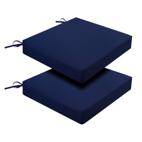 2 Set Outdoor Chair Cushion 48cmx48cm Waterproof Seat Cushions for Patio Furniture 3-Year Color Fastness Garden Sofa Couch Chair Pads with Handle and Adjustable Straps (Navy Blue)