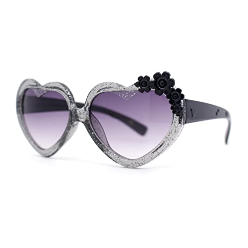 Kid Girls Heart Shape Flower Jewel Glitter Plastic Sunglasses