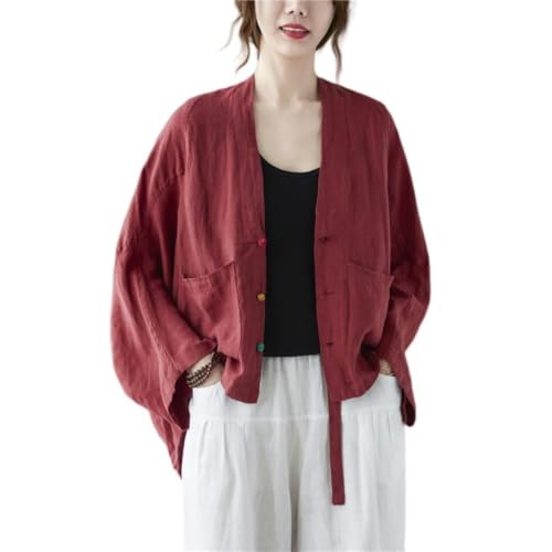 Gilet en coton et lin ample à manches chauve-souris et col V vêtement ample femme