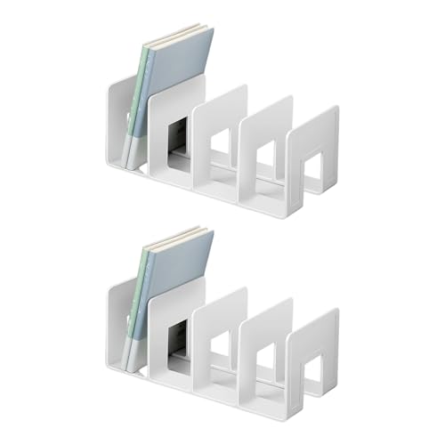 RGYBAO 2 sujetalibros acrílicos para estante, 4 compartimentos, escritorio, extremo de libro, revistas, soporte para ahorrar espacio