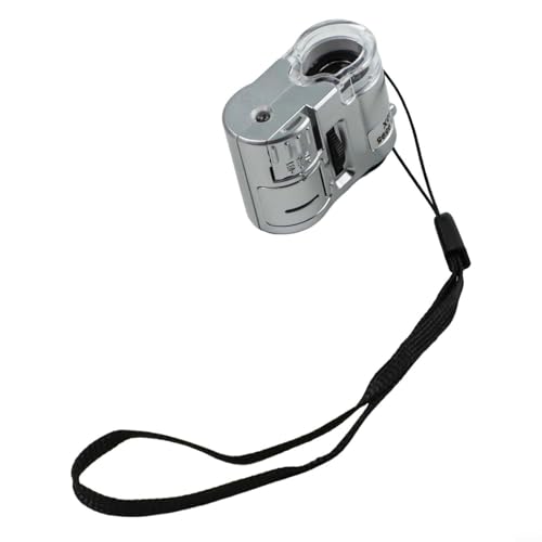 Lupa portátil de mano de 60x, mini microscopio de bolsillo con luz LED, detección de falsificaciones UV y enfoque ajustable para inspección industrial (plata)