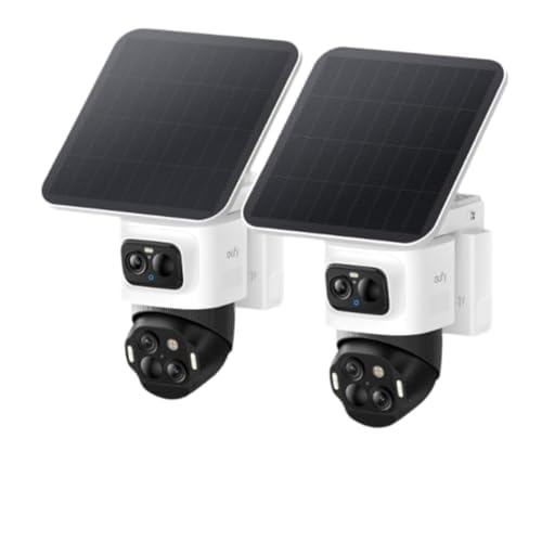 eufy Security eufyCam, kabellose Solar‑Outdoor‑Überwachungskamera, 3‑Linsen Bullet‑PTZ‑Kamera, 4K UHD, 360° Multi‑Kamera‑Auto‑Tracking, 8× Hybridzoom, Farbnachtsicht, kompatibel mit HomeBase S380