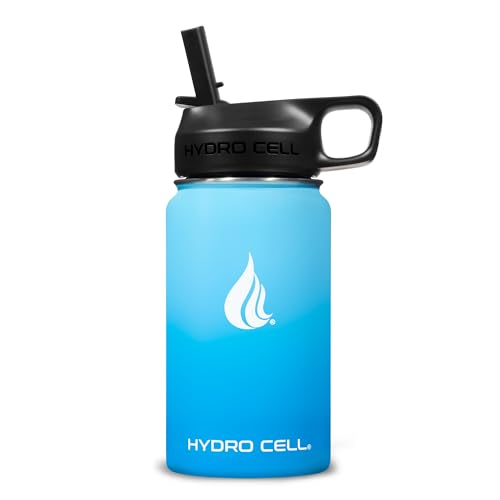 Image of HYDRO CELL Stainless Steel Insulated Water Bottle with Straw - For Cold & Hot Drinks - Metal Vacuum Flask with Screw Cap and Modern Leakproof Sport Thermos for Adults (Sky /Blue 14oz)