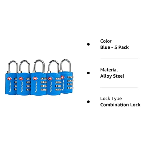 5 Pack Tsa Luggage Locks With 4 Digit Combination – Heavy Duty Set Your Own Padlocks For Travel, Baggage, Suitcases & Backpacks - Blue #TOP7
