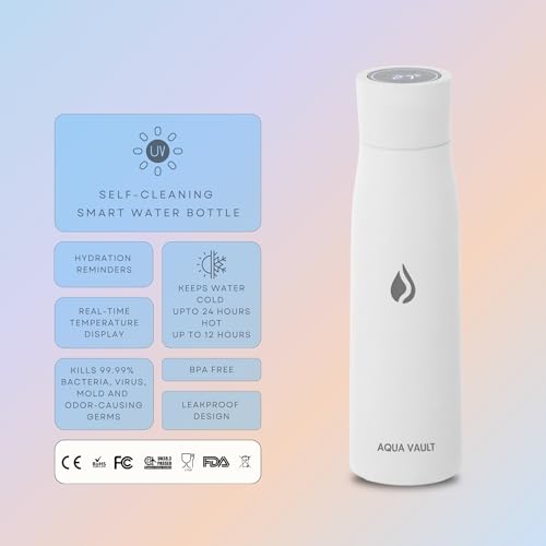 Image of AQUA VAULT PureX Self-Cleaning Smart Water Bottle - 750ml 25oz | With UV-C Purifier, Digital Temperature Display & Hydration Reminder | 316 Medical Grade Stainless Steel | 24H Cold-12H Hot