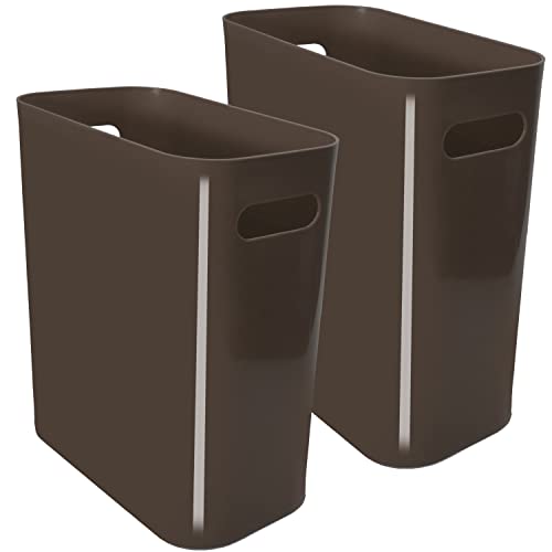 Image of Youngever 2 Pack 3 Gallon Slim Trash Can, Plastic Garbage Container Bin, Trash Bin with Handles for Home Office, Living Room, Study Room, Kitchen, Bathroom (Brown)