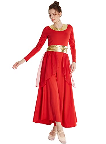 Robe de danse fluide FMYFWY grand confort avec ceinture dorée amovible