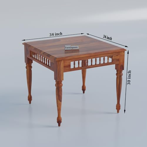 Image of Solid Sheesham Wood 2 Seater Dining Table Set for Living Room | Two Seater Dining Table with 2 Cushions Chairs for Home | Dining Room Sets for Restaurants & Kitchen | Honey Finish