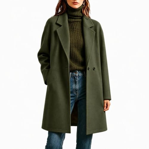 Womens Trench Coat Double Breasted Lapel Jacket Fall Winter Outerwear - image 2