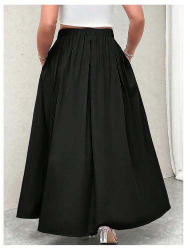 GORGLITTER Women's Plus Size Maxi Skirt Pleated High Waisted Long Skirts with Pockets3