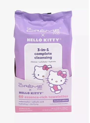 The Crème X Hello Kitty 3-in-1 Complete Cleansing Towelettes, Cleanse + Exfoliste + Hydrate 60 Essence-rich Watermelon + Salicylic Acid Hydrate + Clarifying