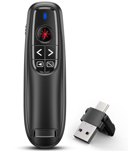 2-in-1 USB Type C Presentation Clicker Wireless Presenter Remote Clicker for PowerPoint Presentations with Pointer, RF 2.4GHz USB C PowerPoint Clicker Slide Advancer for Computer/Mac/Laptop