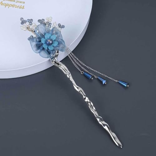 Image of HONEY ACCESSORIES 1Pcs Of Ethnic Style Hairpin Girls Metal Fashion Flower Hair Stick Hair ACCESSORIES For Women And Girls, Blue