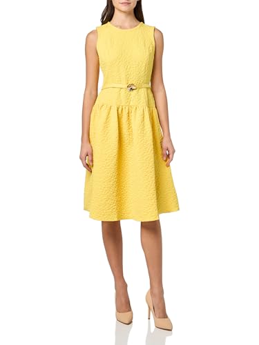 Image of Karl Lagerfeld Women's Sleeveless Crew Neck Flower Belt Floral Stretch Jacquard A-line Dress