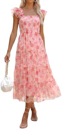 ANRABESS Women Summer Floral Midi Dress Sleeveless Boho Flowy Smo...