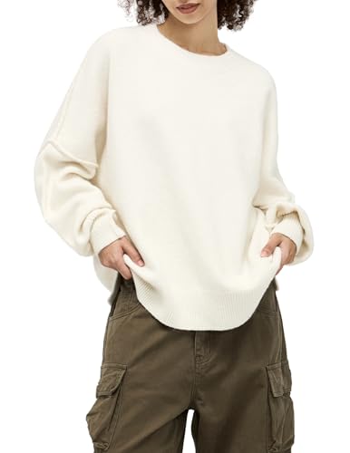 Aelfric Eden Women's Sweaters Oversized Crewneck Fall Sweater Casual Batwing Ribbed Knit Side Slit Pullover Tops2