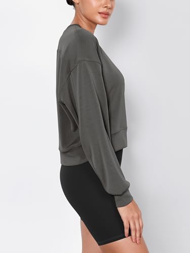 Image of ODODOS Modal Soft Long Sleeve Cropped Sweatshirts for Women Oversized Crew Neck Pullover Crop Top