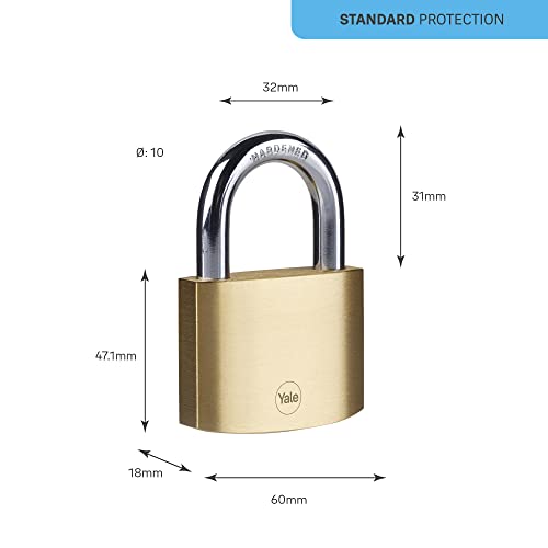 Image of Yale - Y110B /60 /132 /1 Standard Security 60mm Brass Padlock - Open Hardened Steel Shackle - 3 Keys