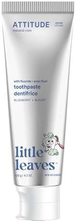 ATTITUDE Kids Natural Toothpaste with Fluoride, Made in Canada, Prevents Tooth Decay and Cavities, Vegan and Sugar-Free, Blueberry, 120 grams
