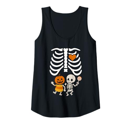 Mujer Disfraz Divertido de Halloween para Mujer Embarazada, Jaula de Costilla de Calabaza Camiseta sin Mangas