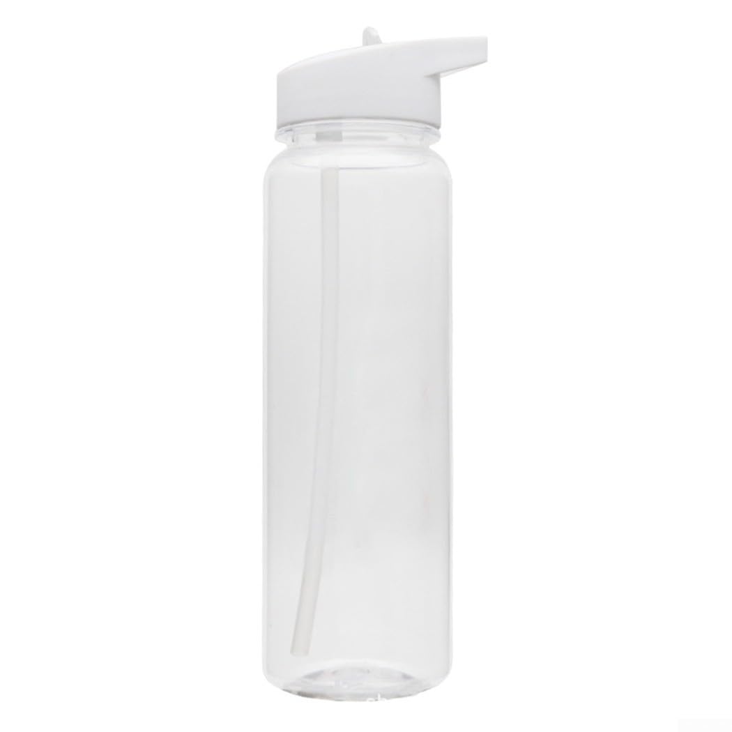 750ml BPA Sports Water Bottle with Straw, Shatterproof Plastic Leakproof Drink Mug for Yoga Hiking Camping Outdoor, White(White)