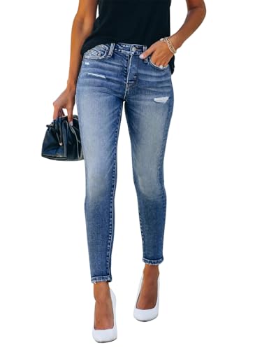 Image of KUNMI Women's Ripped Skinny Jeans Distressed Stretchy Denim Pants