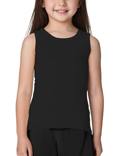 Noomelfish Girls Ribbed Racerback Tank Tops Cotton Cute Basic Dance Sleeveless Shirts (4-12 Years)