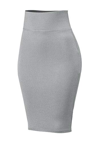 FashionMille Women Elastic Waist Stretch Slim Fit Midi Pencil Skirt2