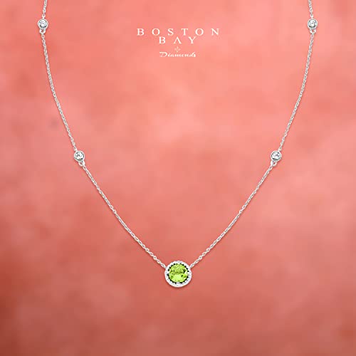 .925 Sterling Silver Genuine Green Peridot & Lab-Grown White Sapphire 5 Station Necklace - 20” Cable Chain - August #TOP4