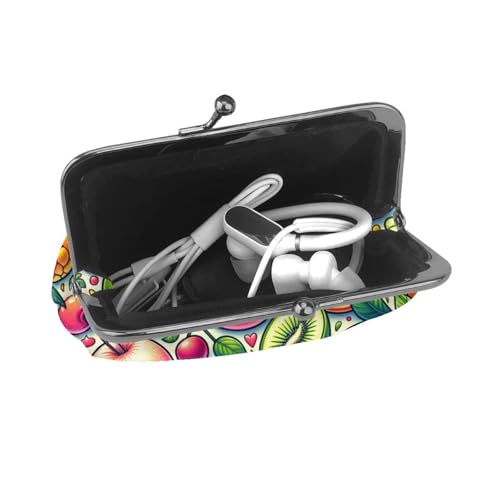 Pu Leather Buckle Coin Purse Lemons-Cherries-Grapes-Fruit Girls Kiss-Lock Change Purse Wallets4