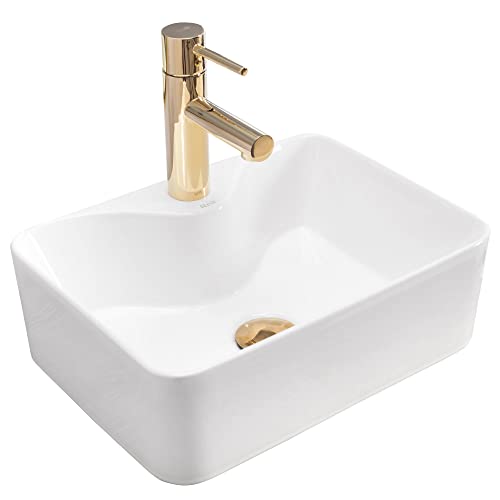 Rea Vasque À Poser Mini, Pour Salle De Bain, Idéale Comme Lavabo Pour Lave-Main Pour Wc, À Poser Sur Le Comptoir, 30 x 40 cm, Blanche, Rectangulaire, Haute Brillance
