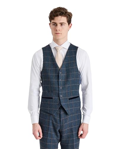 Costume rétro en tweed bleu marine tenue de mariage élégante à carreaux pour invités et marié