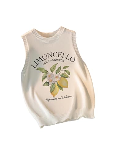 Verdusa Women's Lemon Graphic Sweater Vest Sleeveless Knitted Loose Tank Top Going Out Tops2
