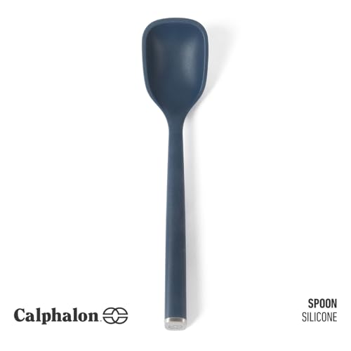 Image of Calphalon Edge Silicone Spoon, Flexible Silicone Cooking Spoon with Reinforced Core, Heat-Resistant Nonstick-Safe Kitchen Spoon for Stirring, Mixing & Serving, Navy