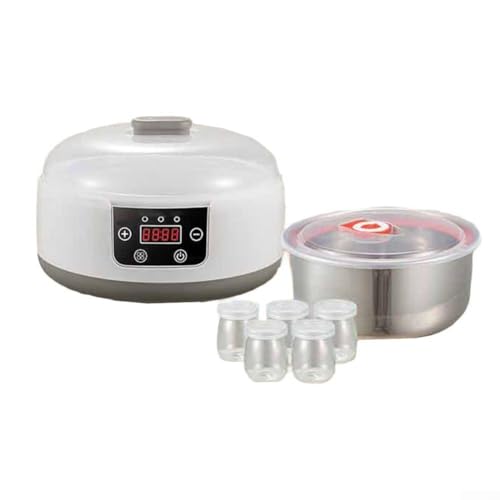 Yogurtera casera con temperatura ajustable y temporizador con cinco tarros de vidrio para una fermentación precisa y resultados consistentes de yogur de hasta 36 horas (normativa europea)