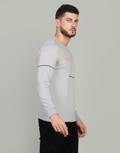 Image of INKKR Striped Men's Round Neck LightGrey Full Sleeve T-Shirt