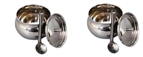 Image of Ghee Pot Ghee Dani Salt Jar Oil Container Oil Pot in Stainless Steel Small Jar for daily kitchen purpose - (Set of 2 ghee pot, 250 ml, Silver)