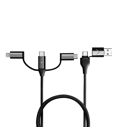 Futurizta Tech [Upgraded] Zeus-X 6-in-1 Universal Multi Cable (3.3ft/1m) Fast Charging 60W Laptop PD, QC3.0 & 27W iPhone Fast Charging & Data Sync, Military Grade Braided with Cable Organizer Strap