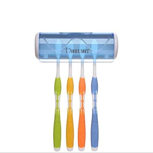 DHRUMIT® Holics Self-Adhesive Plastic Toothbrush Holder with Cover for Bathroom, 5-Slot...