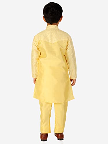 Image of Pro-Ethic Style Developer Boys Silk Solid Kurta Pajama Set | | Self Design | Mandarin Collar | Traditional Ethnic Wear (S-161)