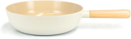 FIKA Wok antiadherente de 10 pulgadas con mango de madera, utensilios de cocina compatibles con inducción para todas las estufas, sartén de