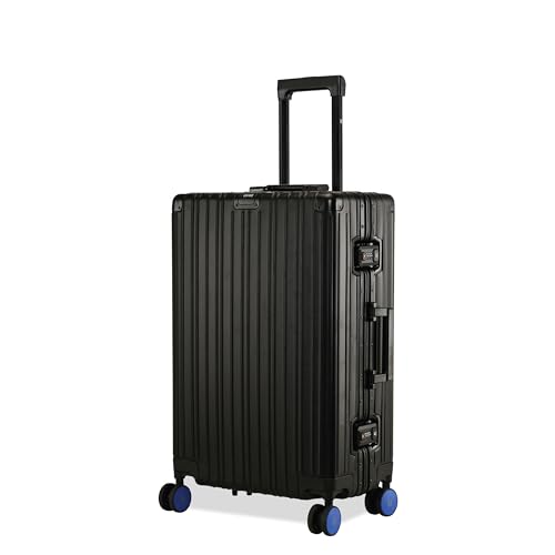 Image of EUME 100% Aluminium Trolley Bag for Travelling| 60cm Luggage Trolley Bag Medium Size for Travel| 8 Silentrun 360 Degree Spinner Wheels System| Premium Trolley Bag for Travel (Black with Blue Wheels)