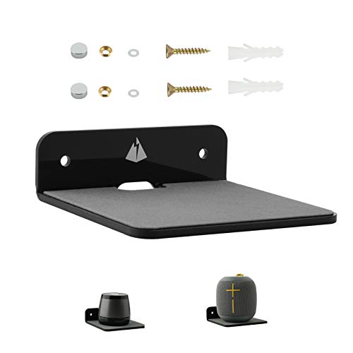 Small Wall Shelf Speaker Stand, TXEsign Small Shelf Speaker Mount for Bluetooth Speaker, Webcam, Cell Phones, Mesh Router,Toy Display Shelf Acrylic Speaker Shelf (Black)