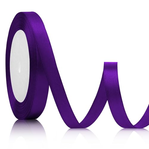Satinband Lila 10mm, 23 Meter Schleifenband Weihnachten Geschenkband Vintage Dunkelviolett für Hochzeit Brautstrauß Dekoration