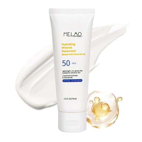 Mineral Sunscreen SPF 50+ for Face Whitening Sunblock with Niacinamide & 3 Ceramides Non-Greasy Zinc Oxide UV Protection for Sensitive Skin No White Cast Hydrating Daily Makeup Base (75ml)